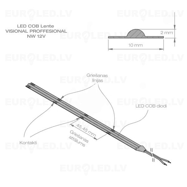 COB LED LENTE 12V / 14W/m / 4000K / NW - neitrāli balta / 1400 LM/m / CRI >97 / DIMMABLE / IP20 / VISIONAL PROFESSIONAL / 5m iepakojumā cena un informācija | LED lentes | 220.lv