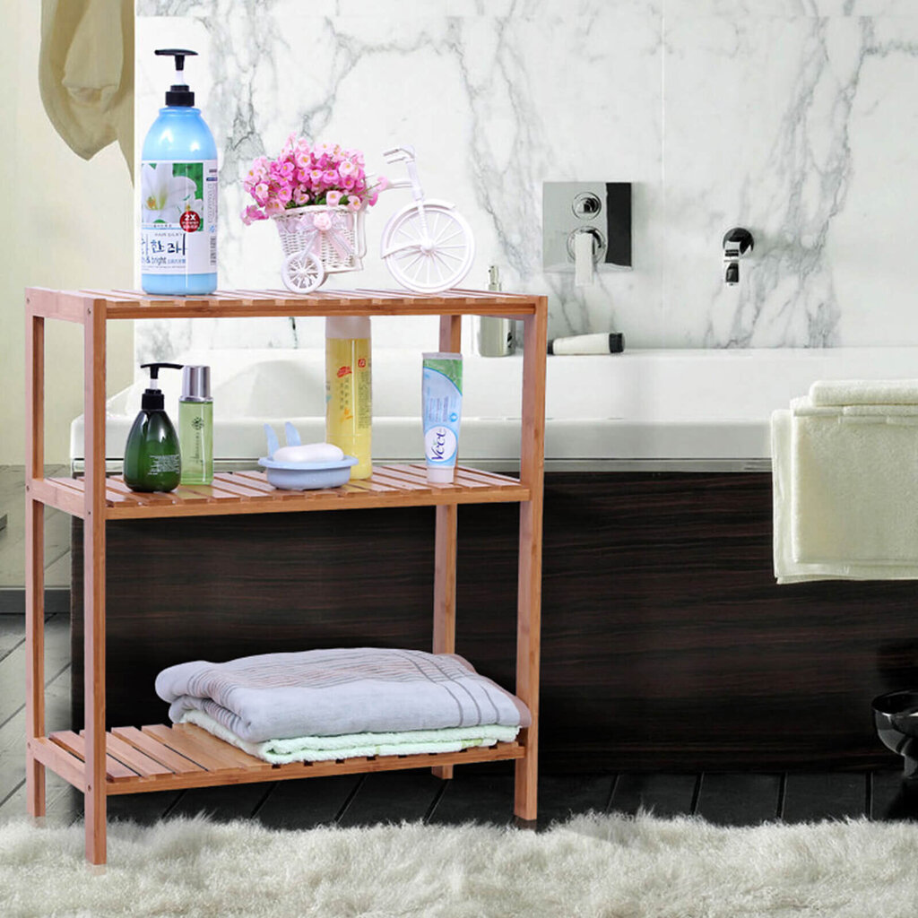 Bambusa vannas istabas plaukts cena un informācija | Vannas istabas skapīši | 220.lv