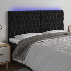 vidaXL gultas galvgalis ar LED, 180x7x118/128 cm, melns samts cena un informācija | Gultas | 220.lv