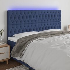 vidaXL gultas galvgalis ar LED, 180x7x118/128 cm, zils audums cena un informācija | Gultas | 220.lv