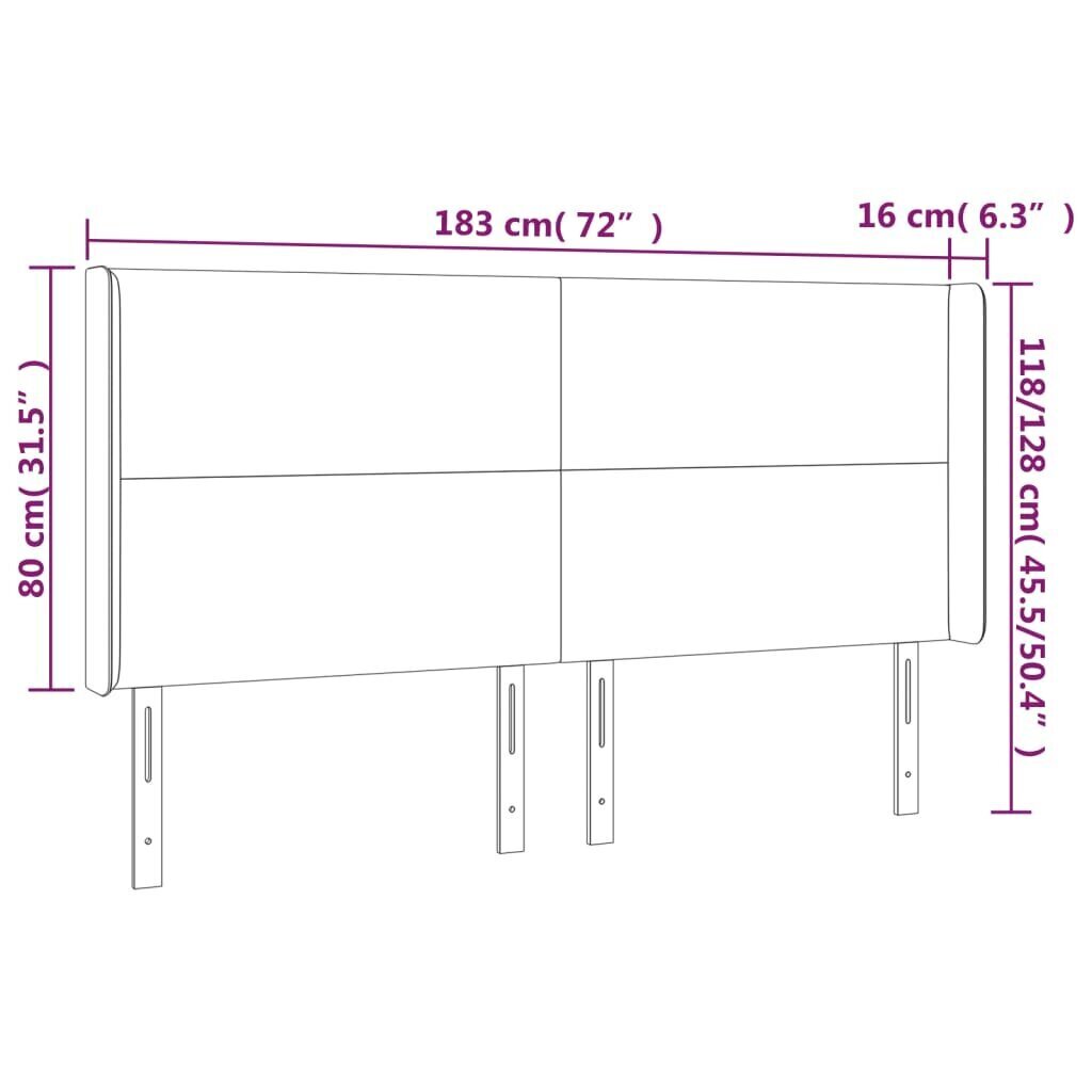 vidaXL gultas galvgalis ar LED, 183x16x118/128 cm, tumši brūns audums цена и информация | Gultas | 220.lv