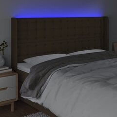 vidaXL gultas galvgalis ar LED, 183x16x118/128 cm, tumši brūns audums cena un informācija | Gultas | 220.lv