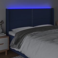 vidaXL gultas galvgalis ar LED, 183x16x118/128 cm, zils audums cena un informācija | Gultas | 220.lv
