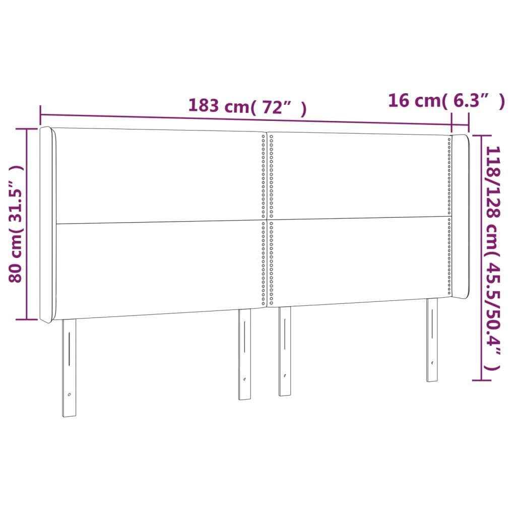 vidaXL gultas galvgalis ar LED, 183x16x118/128 cm, zils audums цена и информация | Gultas | 220.lv