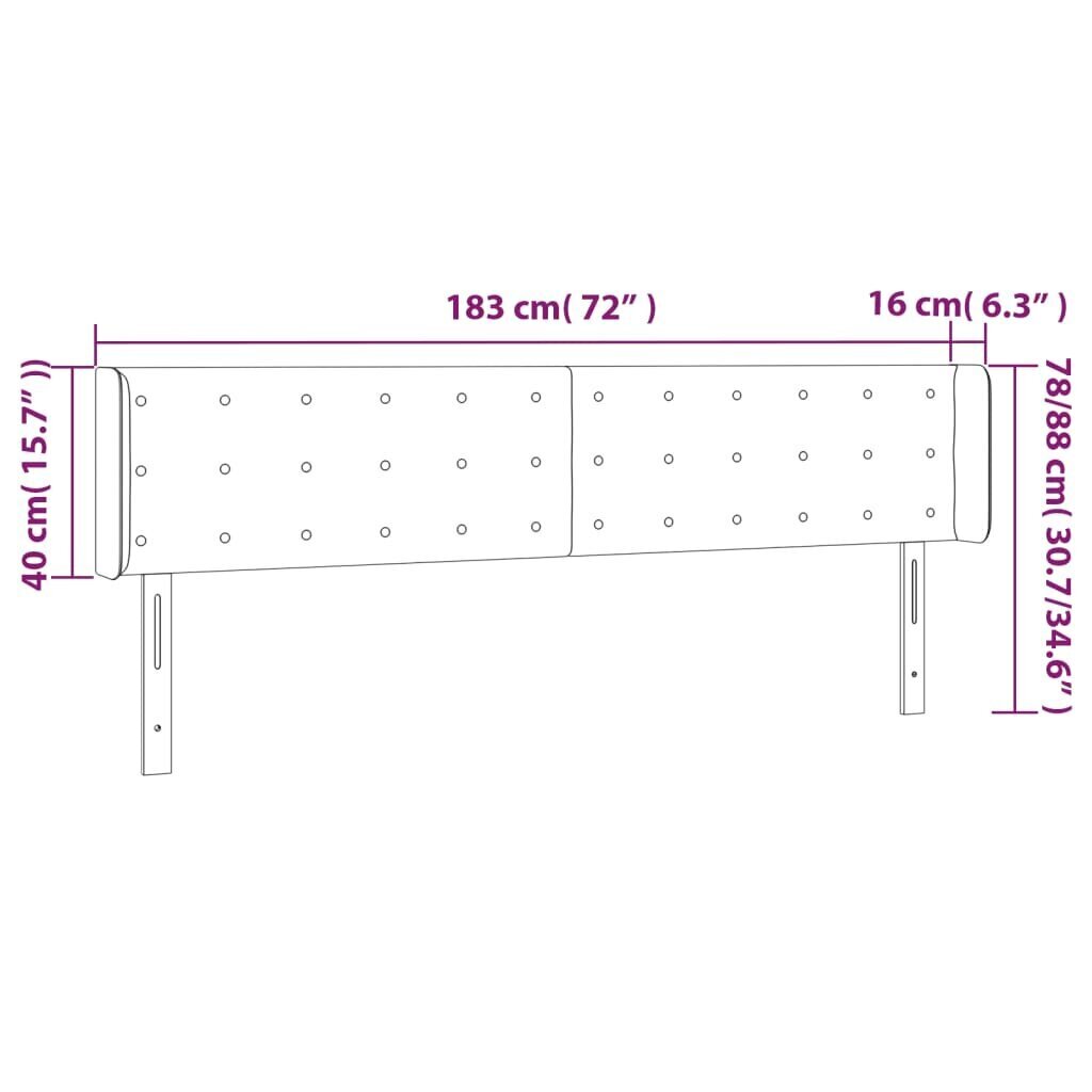 vidaXL gultas galvgalis ar LED, 183x16x78/88 cm, melns audums cena un informācija | Gultas | 220.lv