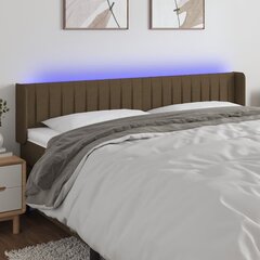 vidaXL gultas galvgalis ar LED, 183x16x78/88 cm, tumši brūns audums cena un informācija | Gultas | 220.lv