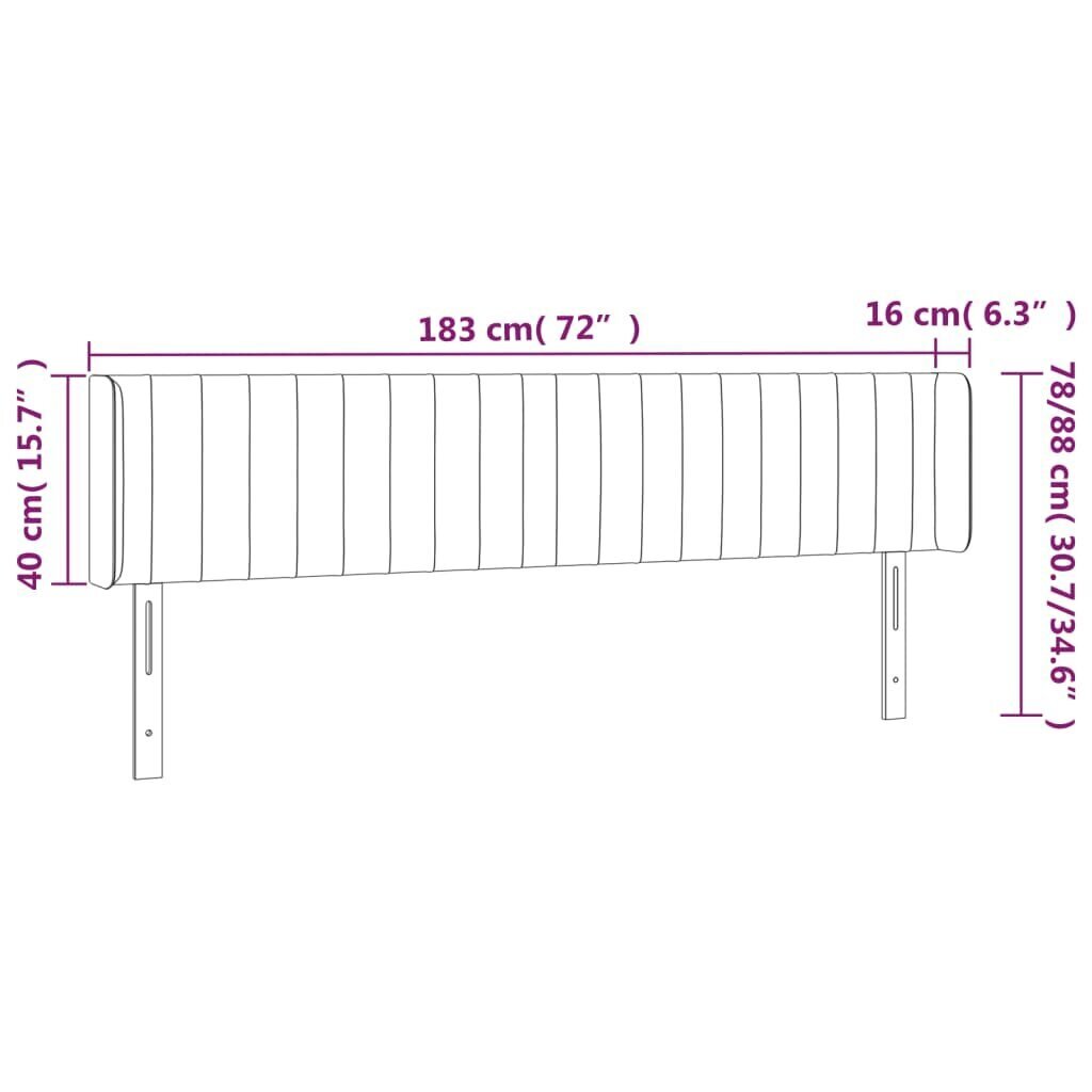 vidaXL gultas galvgalis ar LED, 183x16x78/88 cm, zils audums цена и информация | Gultas | 220.lv