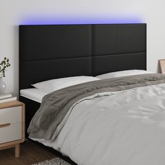 vidaXL gultas galvgalis ar LED, 200x5x118/128 cm, melns mākslīgā āda cena un informācija | Gultas | 220.lv