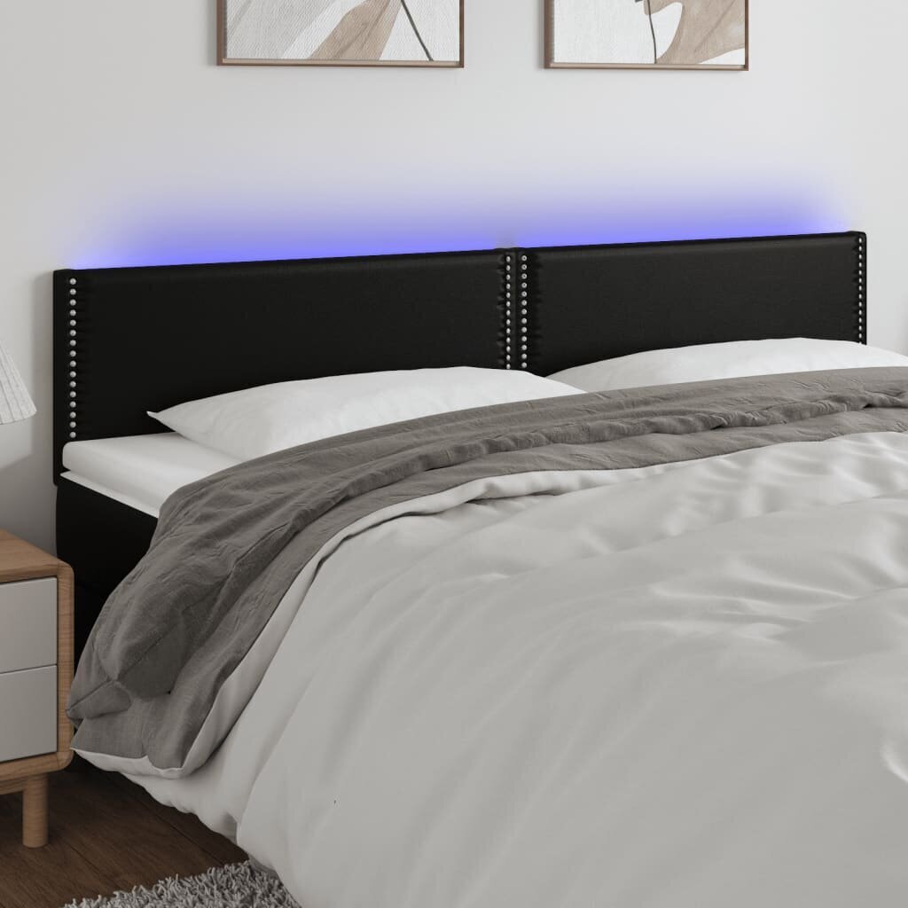 vidaXL gultas galvgalis ar LED, 200x5x78/88 cm, melna mākslīgā āda cena un informācija | Gultas | 220.lv