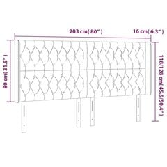 vidaXL gultas galvgalis ar LED, 203x16x118/128 cm, gaiši pelēks samts cena un informācija | Gultas | 220.lv