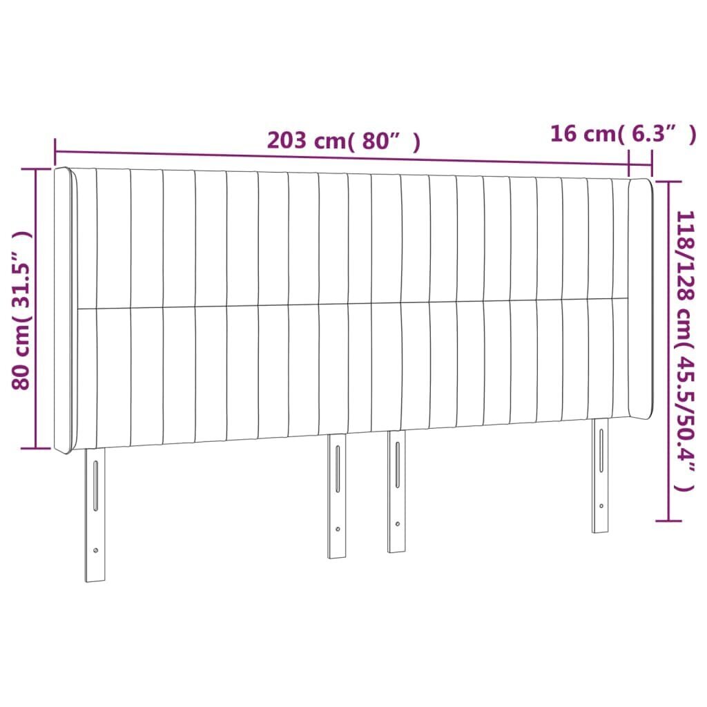 vidaXL gultas galvgalis ar LED, 203x16x118/128 cm, krēmkrāsas audums cena un informācija | Gultas | 220.lv