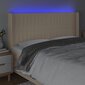 vidaXL gultas galvgalis ar LED, 203x16x118/128 cm, krēmkrāsas audums cena un informācija | Gultas | 220.lv