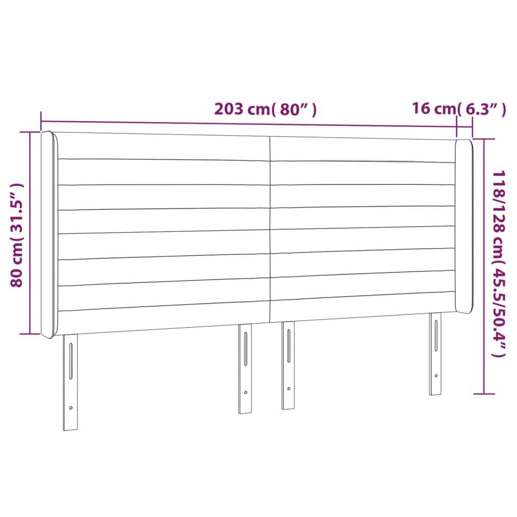 vidaXL gultas galvgalis ar LED, 203x16x118/128 cm, krēmkrāsas audums cena un informācija | Gultas | 220.lv