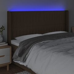 vidaXL gultas galvgalis ar LED, 203x16x118/128 cm, tumši brūns audums cena un informācija | Gultas | 220.lv