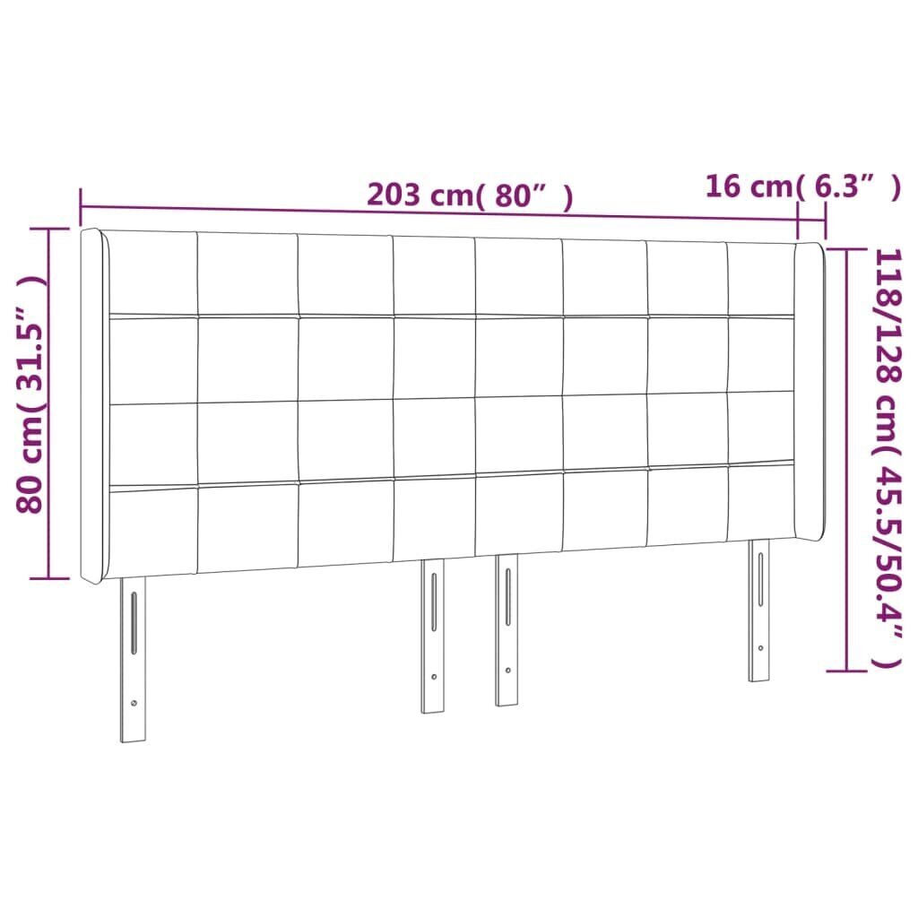 vidaXL gultas galvgalis ar LED, 203x16x118/128 cm, tumši zils samts цена и информация | Gultas | 220.lv