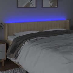 vidaXL gultas galvgalis ar LED, 203x16x78/88 cm, krēmkrāsas audums cena un informācija | Gultas | 220.lv