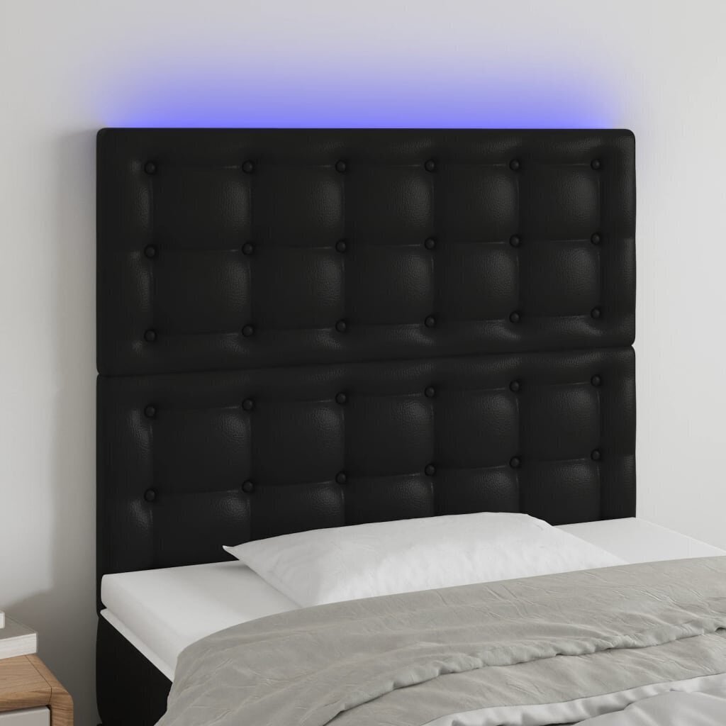 vidaXL gultas galvgalis ar LED, 80x5x118/128 cm, melna mākslīgā āda cena un informācija | Gultas | 220.lv