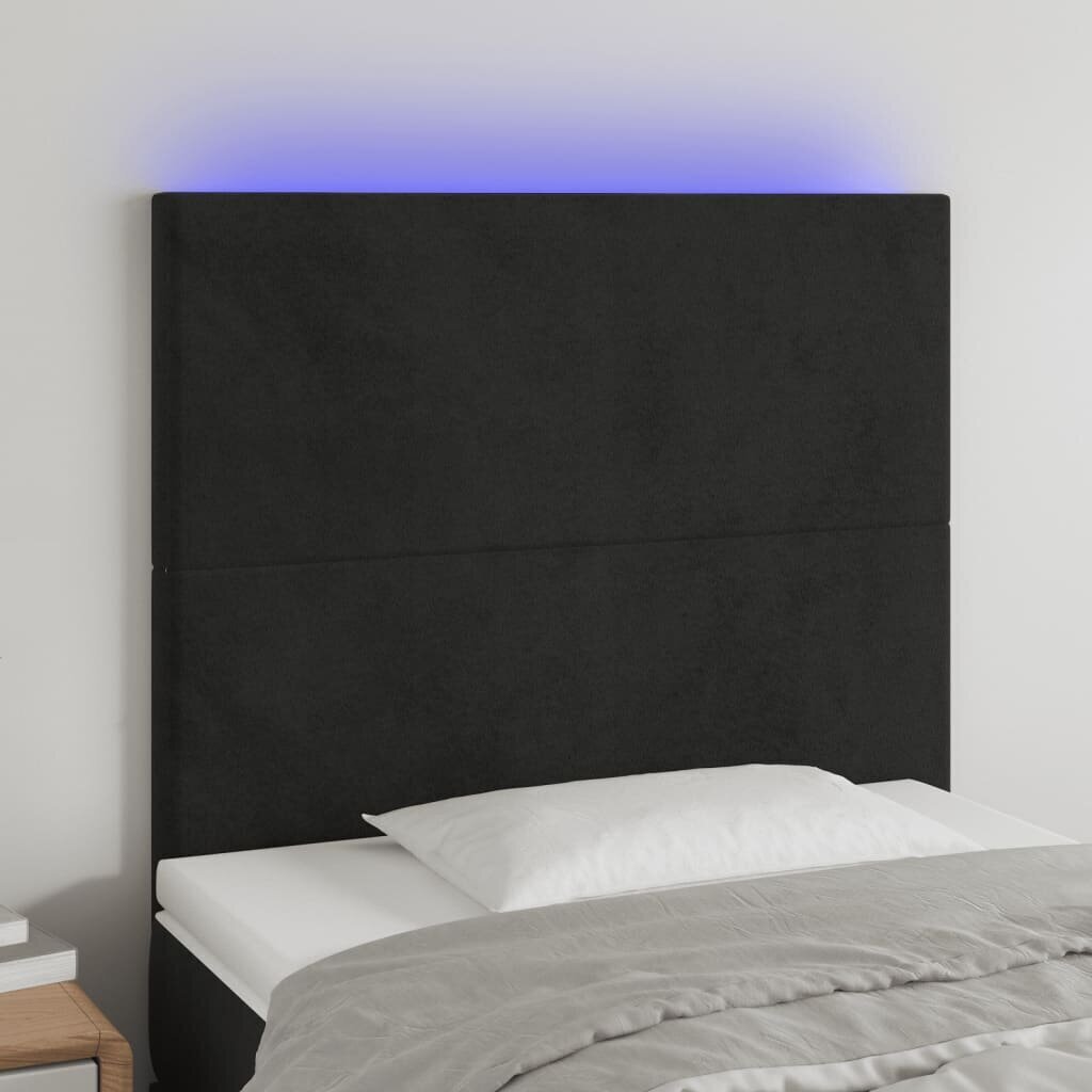 vidaXL gultas galvgalis ar LED, 80x5x118/128 cm, melns samts cena un informācija | Gultas | 220.lv