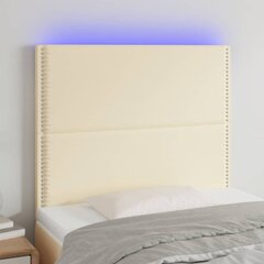 vidaXL gultas galvgalis ar LED, 80x5x118/128cm krēmkrāsas mākslīgā āda cena un informācija | Gultas | 220.lv