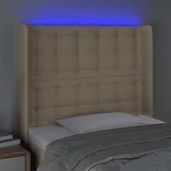 vidaXL gultas galvgalis ar LED, 83x16x118/128 cm, krēmkrāsas audums cena un informācija | Gultas | 220.lv