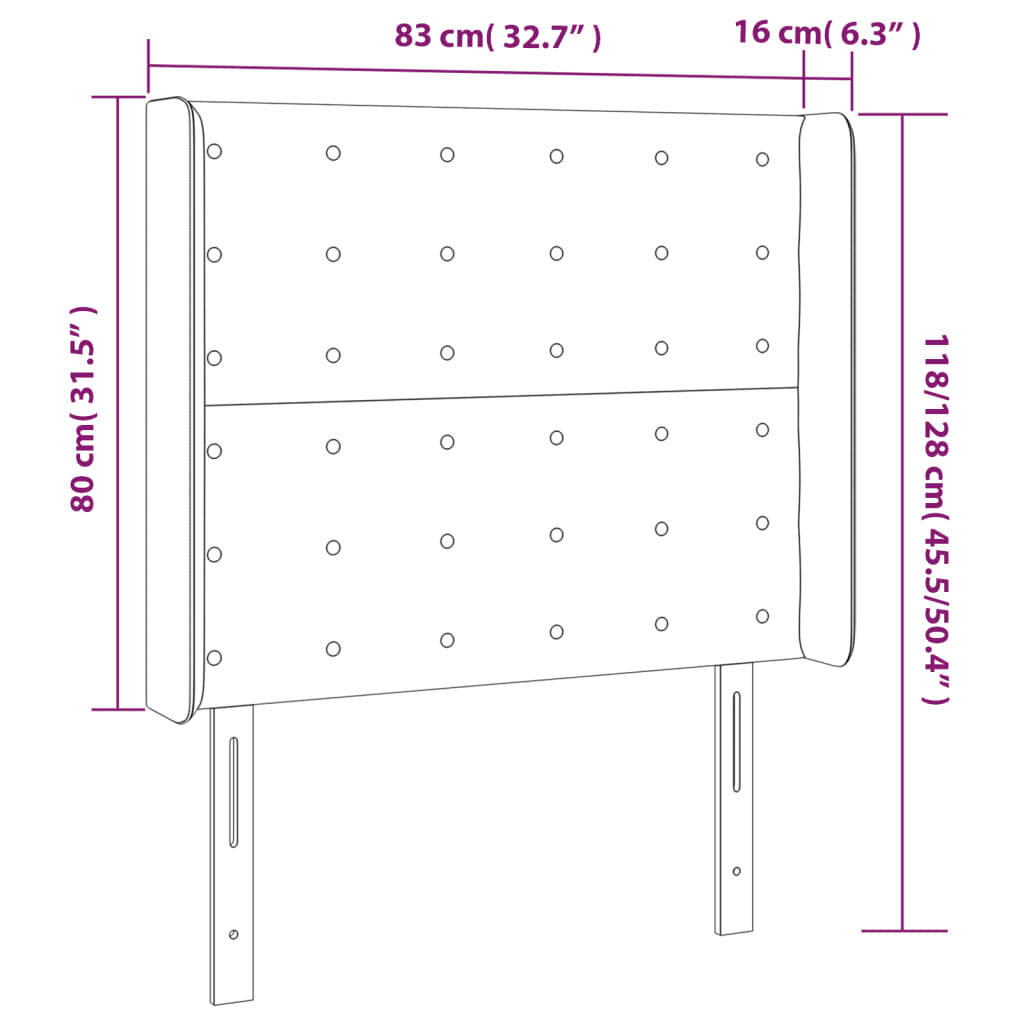 vidaXL gultas galvgalis ar LED, 83x16x118/128 cm, melns samts cena un informācija | Gultas | 220.lv