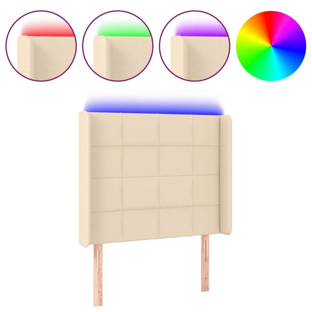 vidaXL gultas galvgalis ar LED, 93x16x118/128 cm, krēmkrāsas audums цена и информация | Gultas | 220.lv