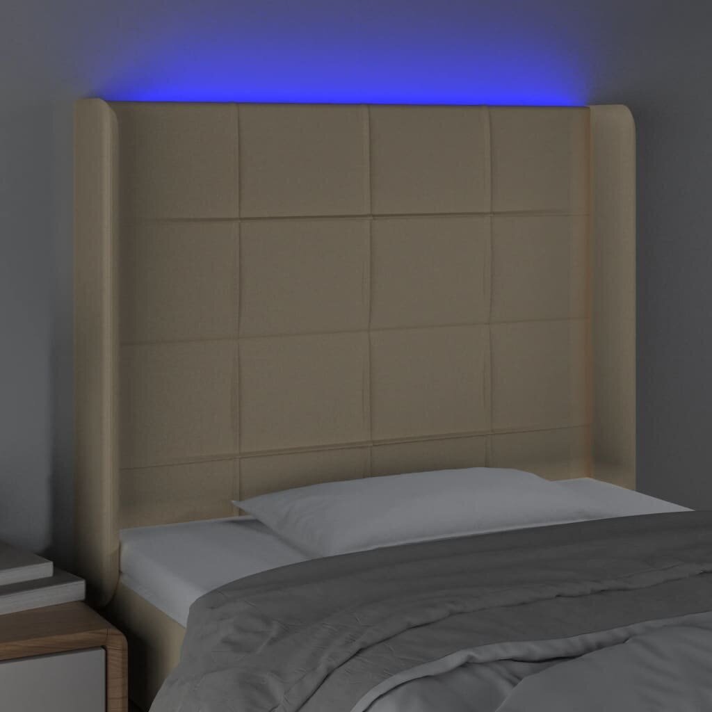 vidaXL gultas galvgalis ar LED, 93x16x118/128 cm, krēmkrāsas audums цена и информация | Gultas | 220.lv