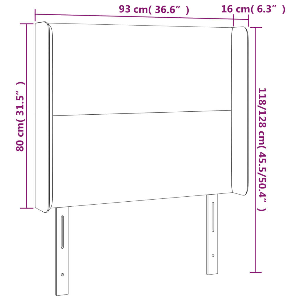 vidaXL gultas galvgalis ar LED, 93x16x118/128 cm, melns audums cena un informācija | Gultas | 220.lv