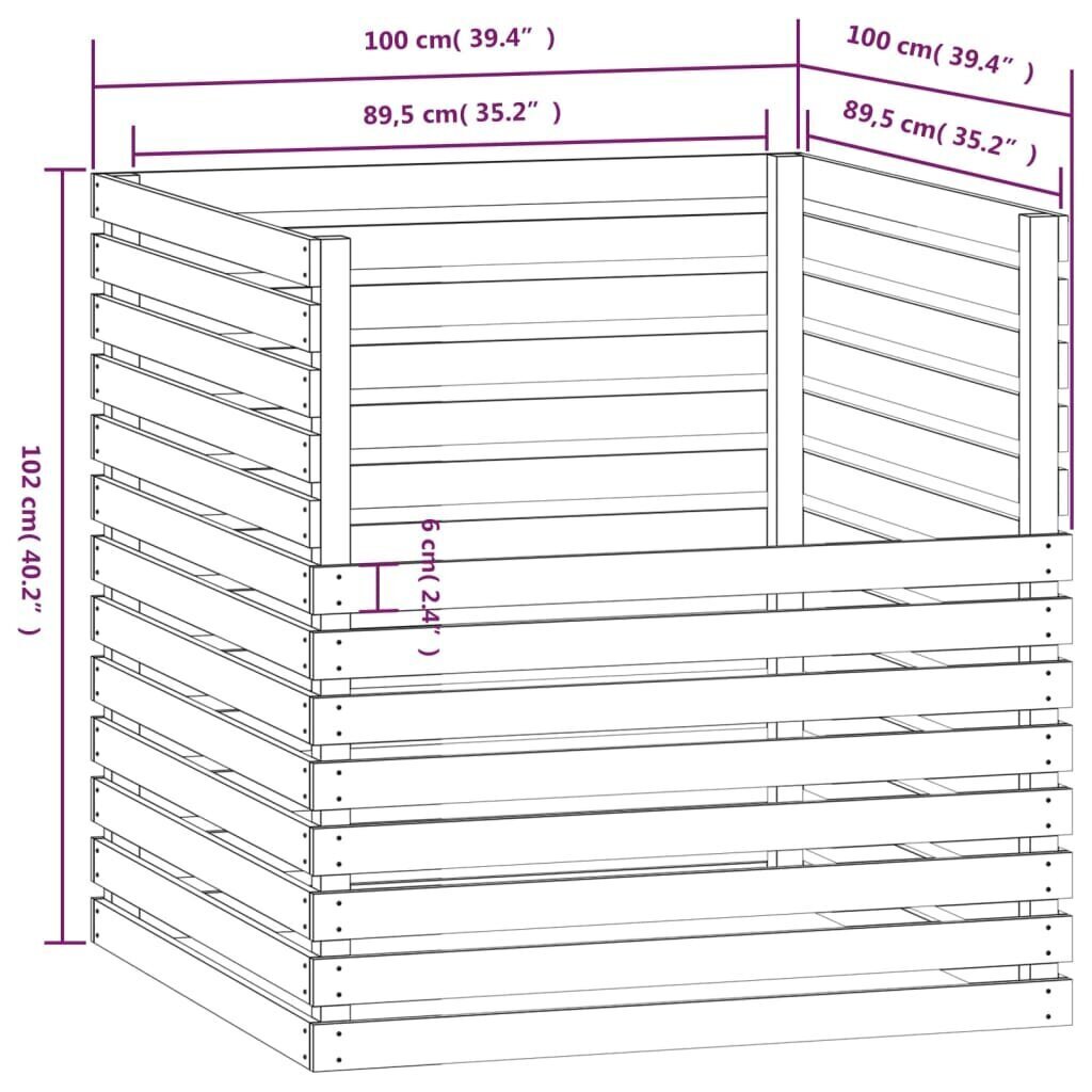 vidaXL komposta kaste, balta, 100x100x102 cm, priedes masīvkoks цена и информация | Komposta kastes un āra konteineri | 220.lv