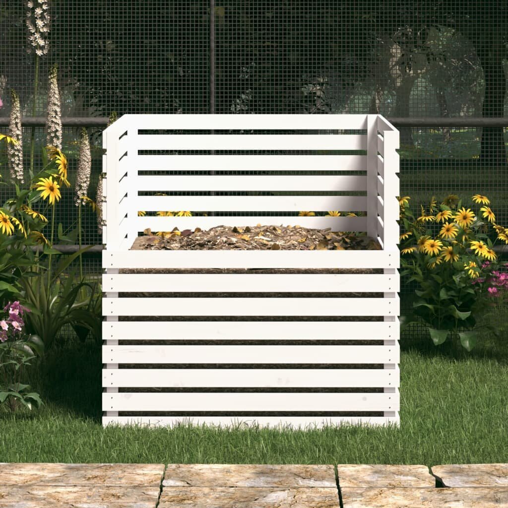 vidaXL komposta kaste, balta, 100x100x102 cm, priedes masīvkoks цена и информация | Komposta kastes un āra konteineri | 220.lv