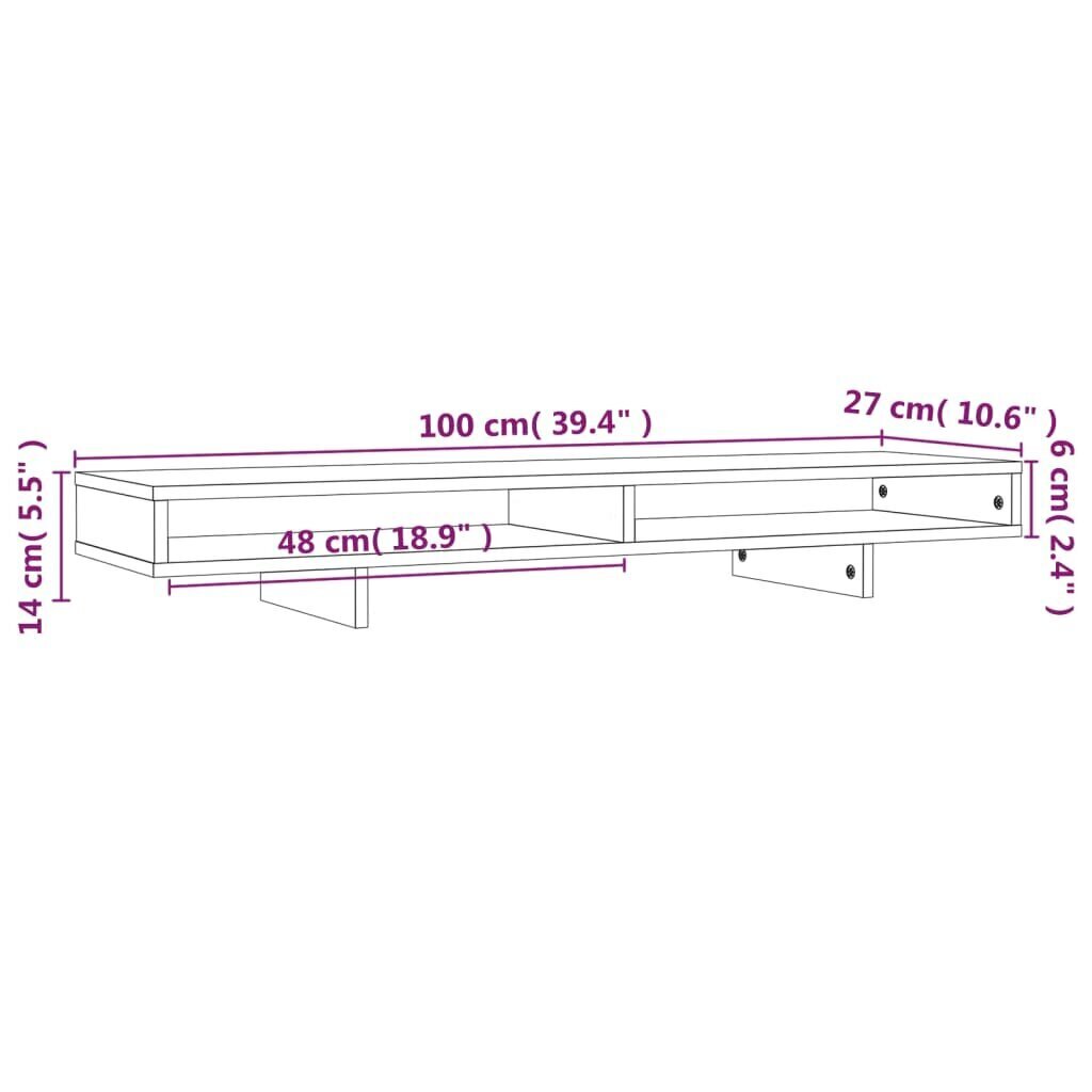 vidaXL monitora paliktnis, brūns, 100x27x14 cm, priedes masīvkoks cena un informācija | Monitora turētāji | 220.lv