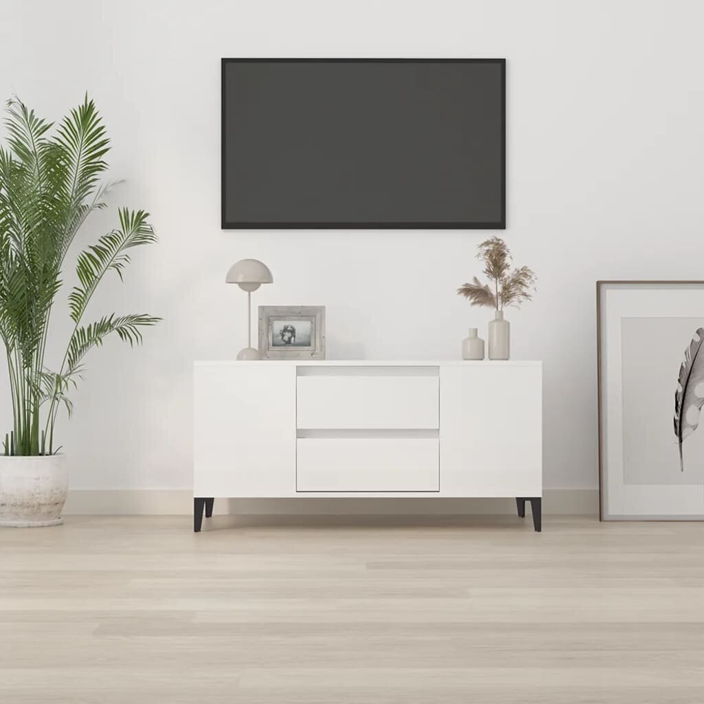 vidaXL TV skapītis, spīdīgi balts, 102x44,5x50 cm, inženierijas koks cena un informācija | TV galdiņi | 220.lv