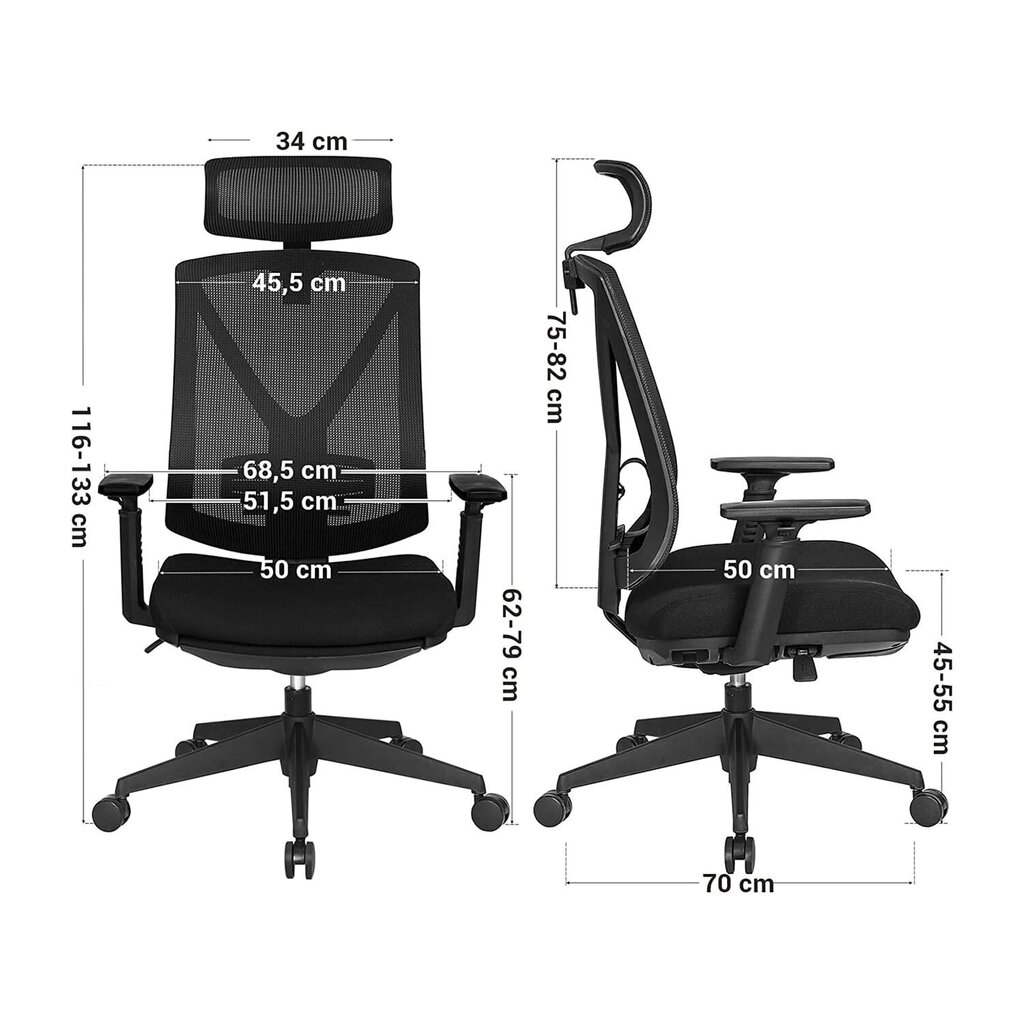 Biroja krēsls OBN61BKV1, melns cena un informācija | Biroja krēsli | 220.lv
