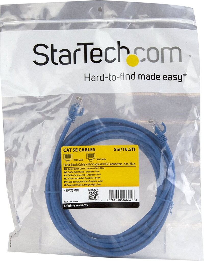 Startech 45PAT5MBL, RJ-45, 5 m cena un informācija | Kabeļi un vadi | 220.lv