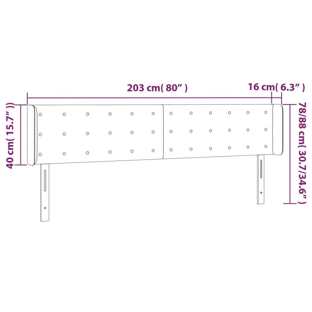 vidaXL gultas galvgalis ar LED, 203x16x78/88 cm, zils audums цена и информация | Gultas | 220.lv