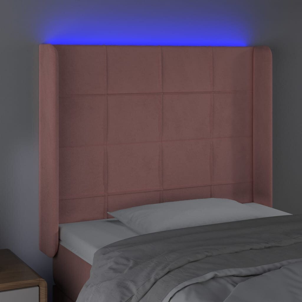 vidaXL gultas galvgalis ar LED, 93x16x118/128 cm, rozā samts цена и информация | Gultas | 220.lv