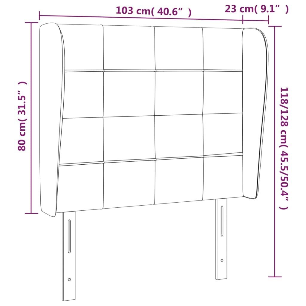 vidaXL galvgalis ar malām, 103x23x118/128 cm, tumši pelēks samts cena un informācija | Gultas | 220.lv