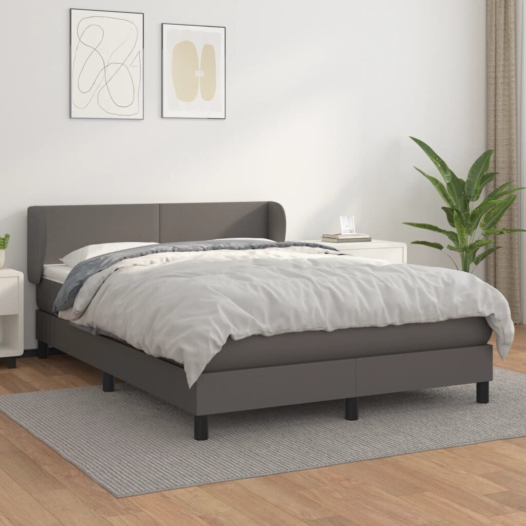 vidaXL atsperu gulta ar matraci, pelēka, 140x190 cm, mākslīgā āda цена и информация | Gultas | 220.lv