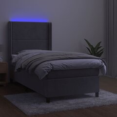 vidaXL atsperu gulta ar matraci, LED, gaiši pelēks samts, 100x200 cm цена и информация | Кровати | 220.lv