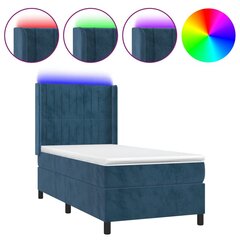 vidaXL atsperu gulta ar matraci, LED, tumši zils samts, 90x200 cm цена и информация | Кровати | 220.lv