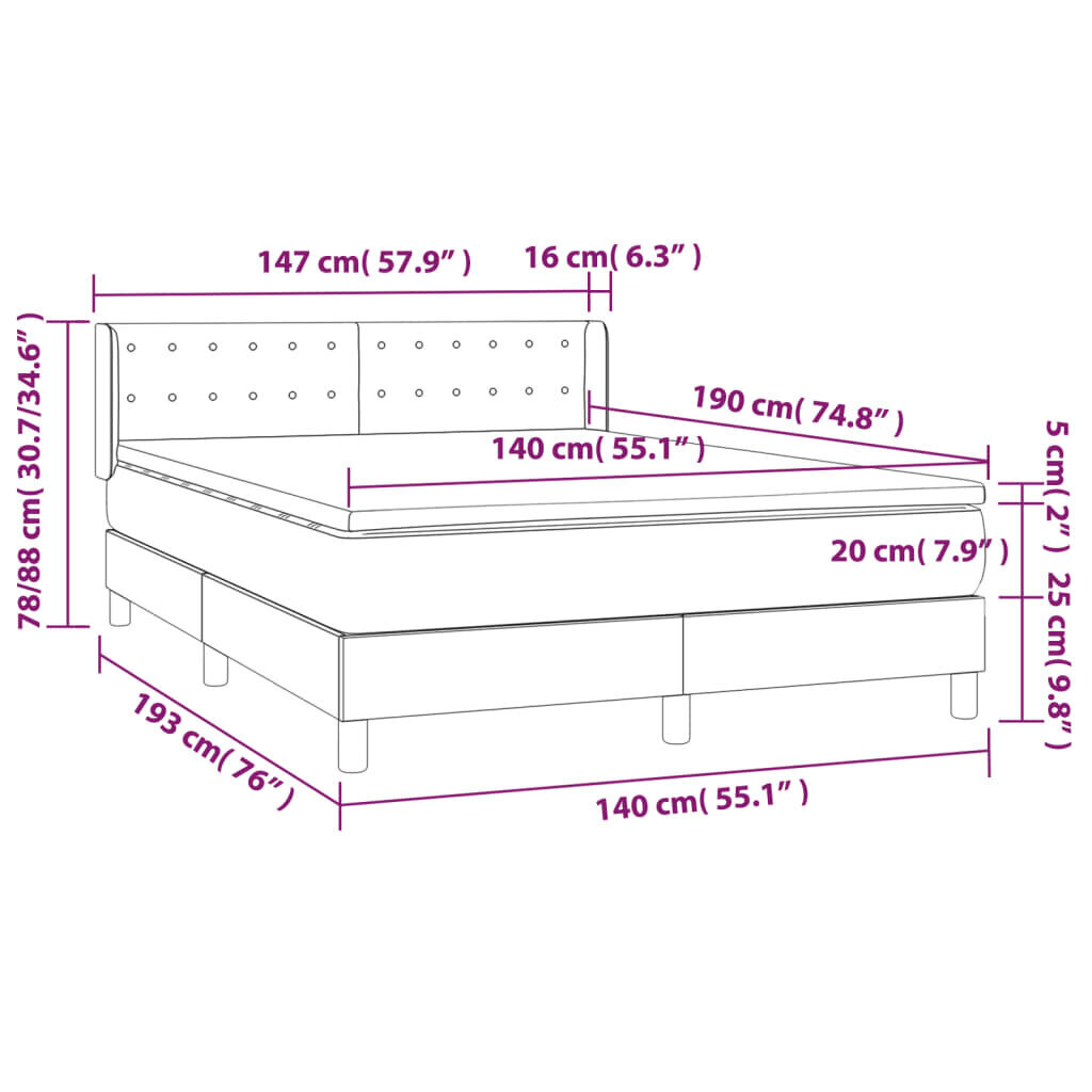 vidaXL atsperu gulta ar matraci, melna, 140x190 cm, mākslīgā āda cena un informācija | Gultas | 220.lv