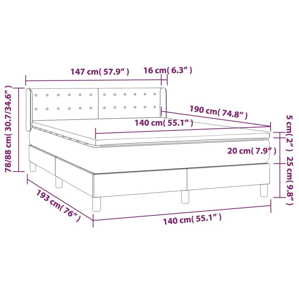 vidaXL atsperu gulta ar matraci, balta, 140x190 cm, mākslīgā āda cena un informācija | Gultas | 220.lv