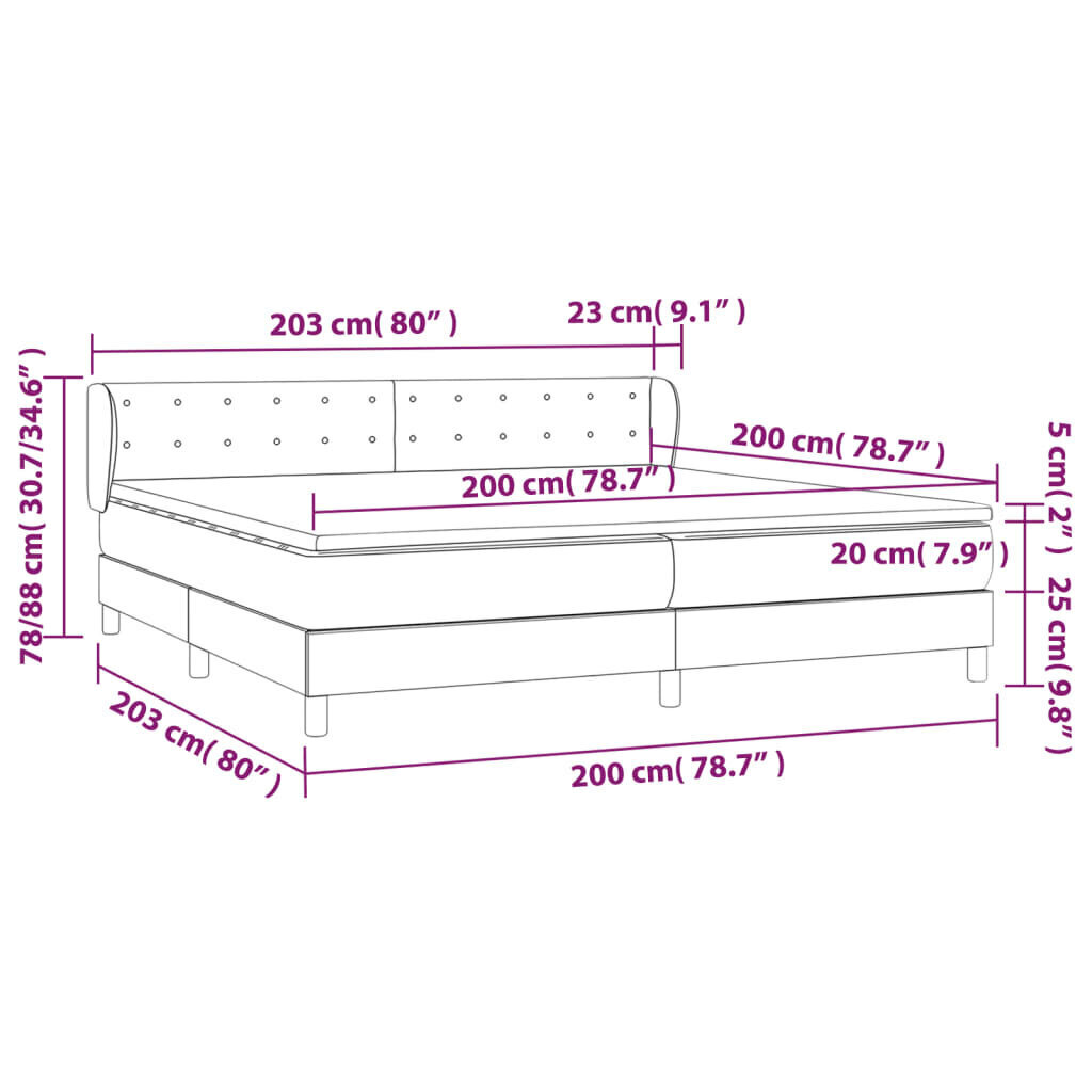 vidaXL atsperu gulta ar matraci, balta, 200x200 cm, mākslīgā āda cena un informācija | Gultas | 220.lv