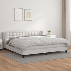 vidaXL atsperu gulta ar matraci, balta, 200x200 cm, mākslīgā āda цена и информация | Кровати | 220.lv