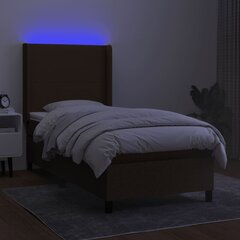 vidaXL atsperu gulta ar matraci, LED, tumši brūns audums, 90x190 cm цена и информация | Кровати | 220.lv