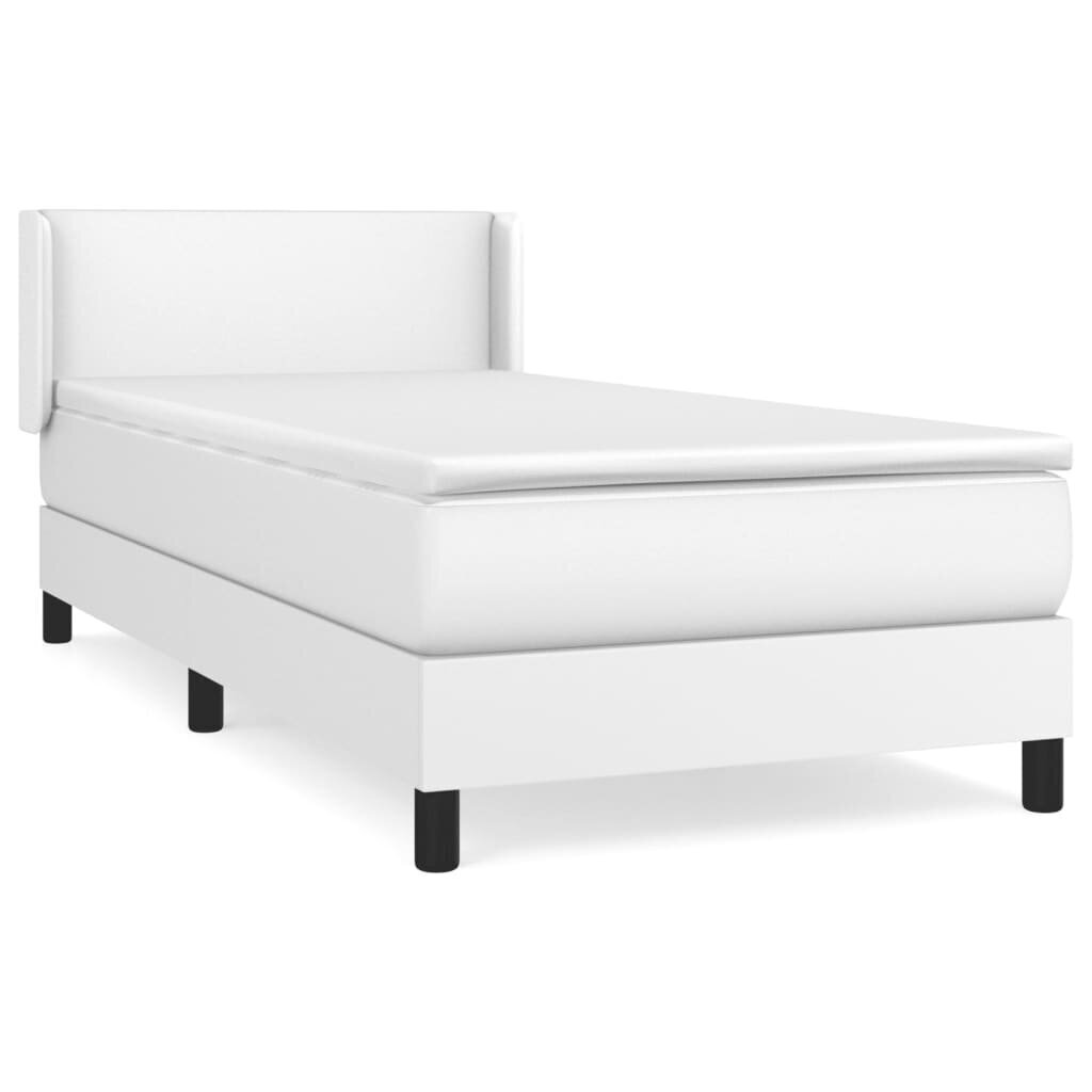 vidaXL atsperu gulta ar matraci, balta, 90x190 cm, mākslīgā āda cena un informācija | Gultas | 220.lv