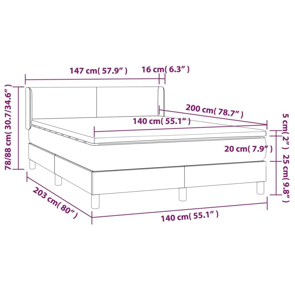 vidaXL atsperu gulta ar matraci, balta, 140x200 cm, mākslīgā āda cena un informācija | Gultas | 220.lv