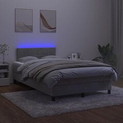 vidaXL atsperu gulta ar matraci, LED, gaiši pelēks samts, 120x200 cm цена и информация | Кровати | 220.lv