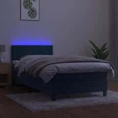 vidaXL atsperu gulta ar matraci, LED, tumši zils samts, 100x200 cm cena un informācija | Gultas | 220.lv