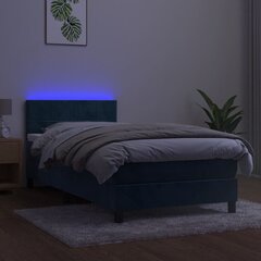 vidaXL atsperu gulta ar matraci, LED, tumši zils samts, 100x200 cm цена и информация | Кровати | 220.lv